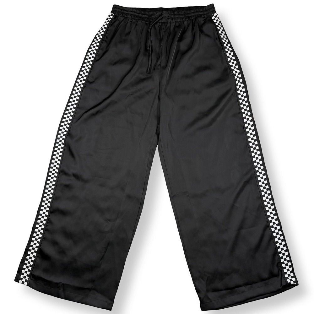Jade by Jane Black Wide Leg Checkered Stripe Trousers XL Y2K Boutique Sporty
